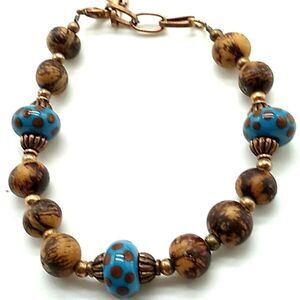Artisan Koa Bracelet-Anklet Glass Lampwork Beads Copper-tone Spacers & Chain